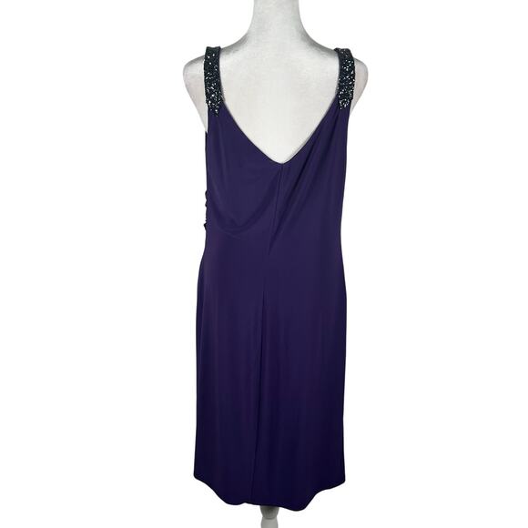 Ralph Lauren Purple Stretch Evening Gown 14 Cowl Neck Beaded Strap Formal Dress - Picture 1 of 5